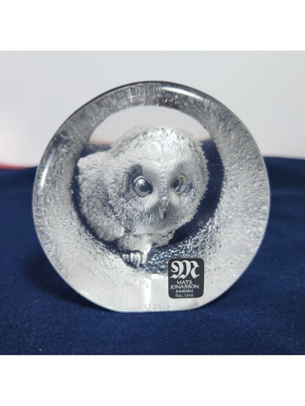 Mats Jonasson Lead Crystal Owl Paperweight Signature Collection Made in Sweden